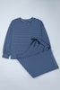 Blue Stripe Long Sleeve Drawstring Waist Plus Size Lounge Pants Set