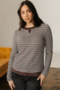 Brown Faux Two Piece Textured Striped Round Neck Long Sleeve T Shirt