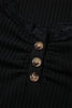 Skobeloff Lace Neckline Button Decor Lettuce Edge Long Sleeve Ribbed Top