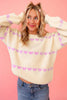 Pink Heart Pattern Valentine Ribbed Knit Sweater