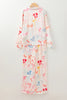 White Bow Knot Print Lapel Collar Wide Leg Satin Pajama Set