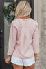 Khaki Stripe Color Block Patchwork Detail Frilled Collar Button Down Shirt