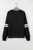 Black Varsity Striped Detail Drop Shoulder Oversized Sweatshirt