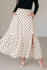White Polka Dot Ruffled Slit Maxi Skirt