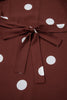 Brown Polka Dot Ruffled Hem Long Sleeve Tie Waist Plus Size Dress
