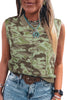 Green Camo Print Button Front Loose Sweater Vest
