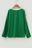Bright Green Varsity Striped Accent Contrast Crew Neck Long Sleeve T Shirt