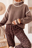 Coffee Contrast Trim Mock Neck Drop Shoulder Relaxed Sweater