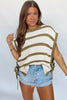 Khaki Stripe Tie Open Side Sweater Knitted Top