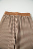 Khaki Stripe Crew Neck Tee Drawstring Waist Cropped Pants Set