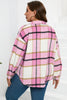 Pink Plaid Color Block Buttoned Long Sleeve Jacket with Pocket