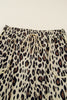 Khaki Exposed Seam Patched Pocket Plus Size Drawstring Leopard Wide Leg Pants