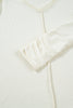Beige Thermal Knit Lace Ruched Patchwork Long Sleeve V Neck Top
