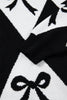 Black Bow Print 2-tone Rhombus Knit Loose Sweater