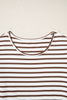 Brown Stripe Ribbed Knit Long Sleeve Bodice Contrast Patchwork Flared Dress