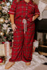 Red Plus Size Plaid Short Sleeve Shirt Loose Pants 2pcs Pajama Set