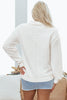 White Textured Pocketed Collared V Neck Pullover Sweatshirt