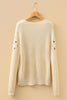 Jet Stream Mixed Texture Knit Flower Embroidered Detail Casual Sweater