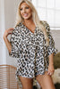 Beige Leopard Print Buttoned 3/4 Sleeve Loose Fit Shirt