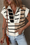 Sky Blue Stripe Colorblock Quarter Zip Collar Sweater Vest