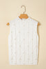 White Pearled High Neck Textured Knit Sweater Vest