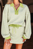 Green Stripe Collared V Neck Drop Shoulder Pullover and Skort 2pcs Outfit