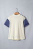 Beige Denim Patchwork Short Sleeve Ribbed Shirt