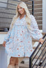 Brown Floral Print Tie Neck 3/4 Sleeve Mini Dress