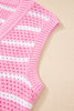 Pink Stripe V Neck Gold Buttons Elegant Sweater Vest