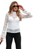 White Lace Crochet Bell Sleeve Mock Neck Blouse