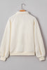 Beige Pineapple Textured Half Button Collared Sweatshirt