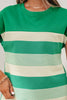 Black Stripe Mixed Print Crew Neck Cap Sleeve T Shirt