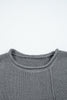 Medium Grey Raw Edge Uneven Hem Patchwork Drop Shoulder Sweater