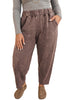 Coffee Mineral Wash Elastic Waistband Plus Size Barrel Pants