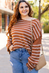 Khaki Stripe Drop Shoulder Casual Sweater