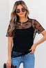 Black Bow Knot Dotted See-through Mesh Patched Slim Fit Blouse