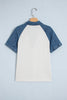 White Textured Color Block Denim Patchwork Polo Collar Tee