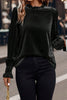 Black Frilled Collared Smocked Cuffs Puff Sleeve Velvet Blouse