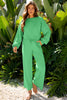 Bright Green Drop Shoulder Puff Sleeve Crop Pullover Drawstring Wide Leg Pants Set