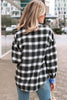 Black Contrast Striped Edge Half Placket Plaid Blouse