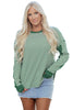 Green Stripe Thermal Knit Drop Shoulder Casual Top