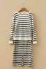 Black Stripe Ribbed Trim Button Cuff Long Sleeve Top Midi Skirt 2pcs Outfit