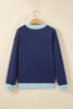Pink Colorblock Trim Crewneck Long Sleeve Pullover Sweatshirt