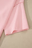 Light Pink Solid Color Exposed Seam Mock Neck Oversize Tee Casual Shorts 2pcs Outfit