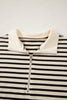 Black Stripe Ribbed Color Block Trim Zip Polo Tee Drawstring Shorts 2pcs Outfit