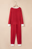 Fiery Red Contrast Trim Button V Neck Ribbon Bow Knot Waist 2pcs Lounge Pant Set