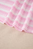 Pink Striped Print Waffle Knit T Shirt