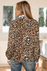 Brown Wild Leopard Print Contrast Striped Frilled Trim Chic Shirt