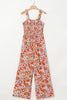Orange Floral Print Sleeveless Smocked Shift Jumpsuit