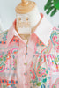 Pink Boho Floral Print Color Block Trim Half Button Belted Mini Dress